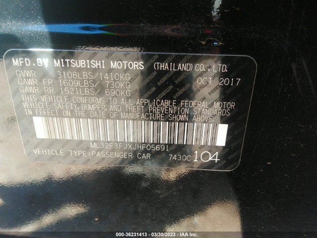 ML32F3FJXJHF05691 Mitsubishi Mirage G4 Es