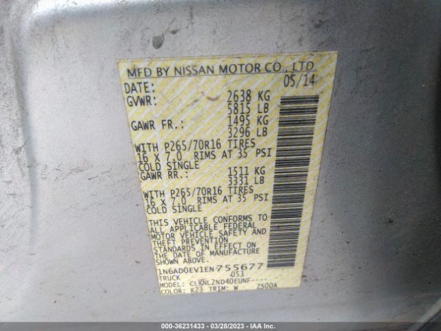 1N6AD0EV1EN755677 Nissan Frontier Sv
