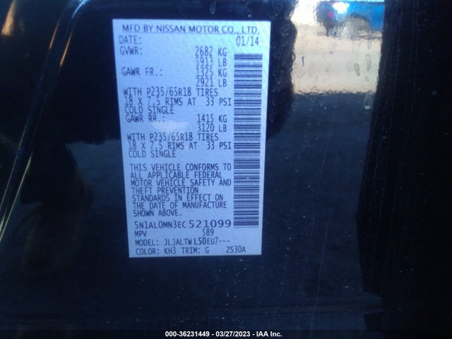 Infiniti QX60 2014 5N1AL0MN3EC521099 Image 9