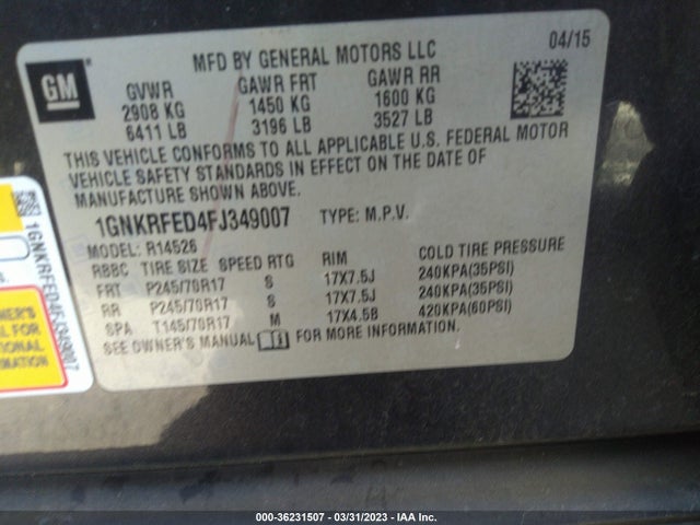 Chevrolet Traverse Ls 2015 1GNKRFED4FJ349007 Image 10