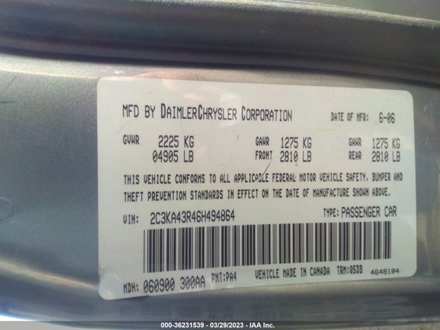 2006 CHRYSLER 300 VIN: 2C3KA43R46H494864