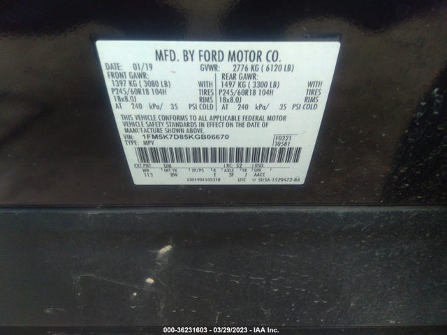 Ford EXPLORER XLT 2019 1FM5K7D85KGB06670 Image 9