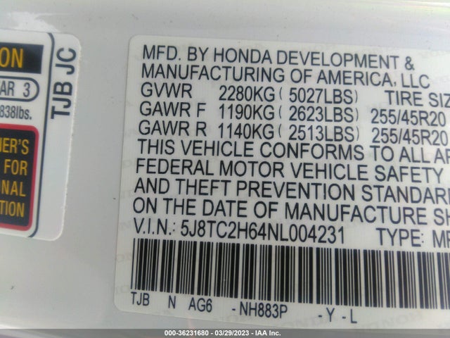 5J8TC2H64NL004231 Acura Rdx W/a-spec Package