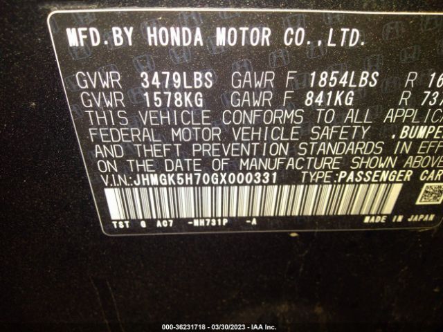 JHMGK5H70GX000331 Honda FIT EX