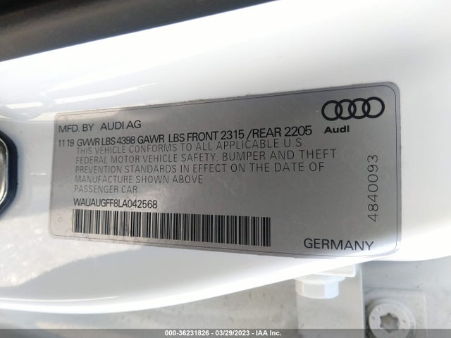 Audi A3 Sedan Premium 2020 WAUAUGFF8LA042568 Image 9