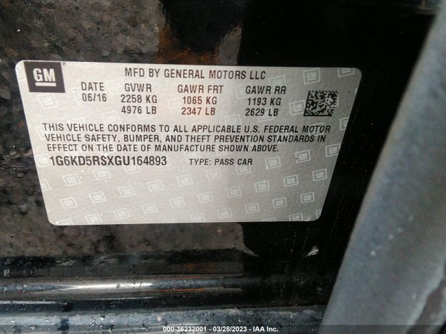 2016 Cadillac CT6, VIN: 1G6KD5RSXGU164893