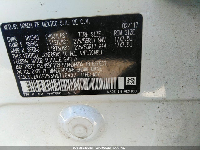 Honda HR-V EX 2017 3CZRU5H53HM718492 Image 9