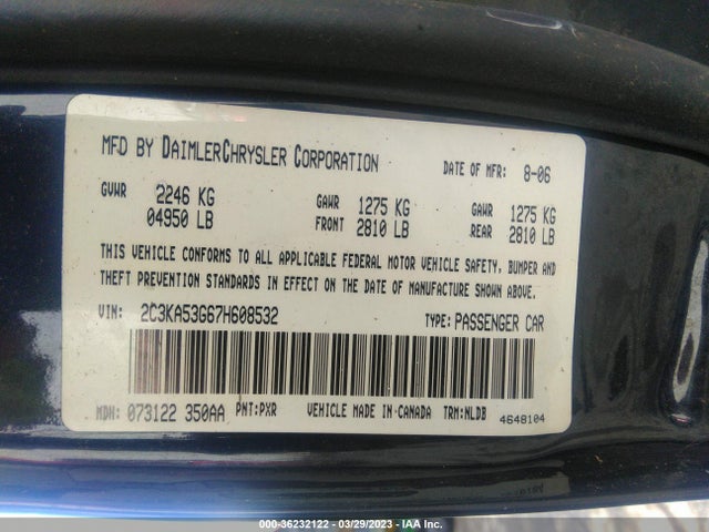 2007 CHRYSLER 300 TOURING VIN: 2C3KA53G67H608532