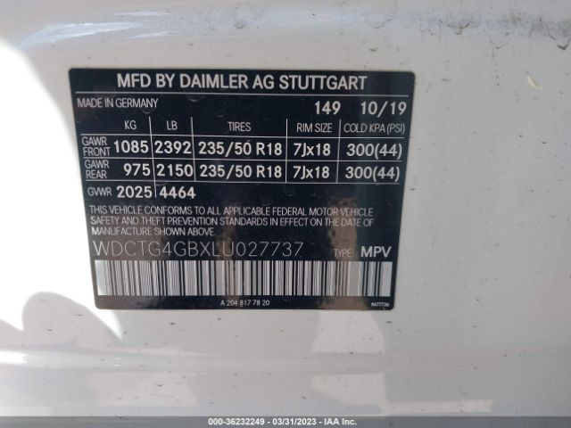 WDCTG4GBXLU027737 Mercedes-Benz Gla Gla 250