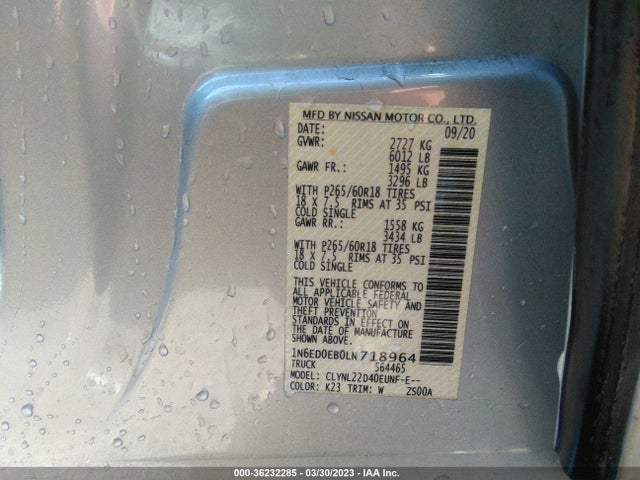 Nissan Frontier Sv 4x4 2020 1N6ED0EB0LN718964 Image 9