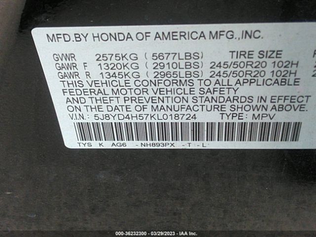 5J8YD4H57KL018724 Acura Mdx W/technology Pkg