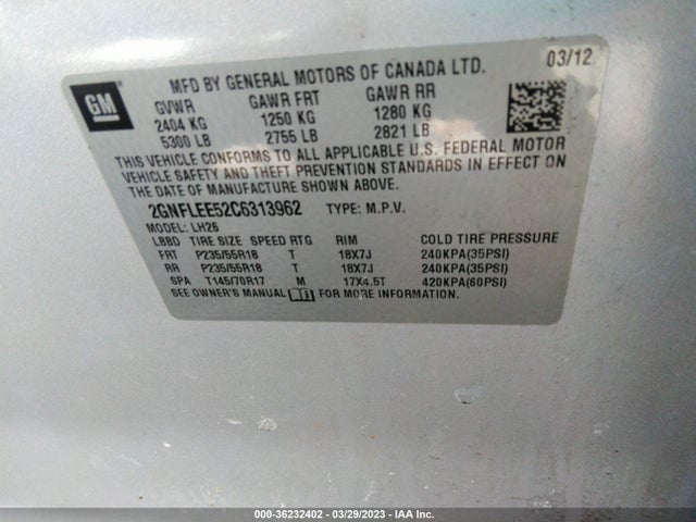 2012 CHEVROLET EQUINOX LT W/1LT VIN: 2GNFLEE52C6313962