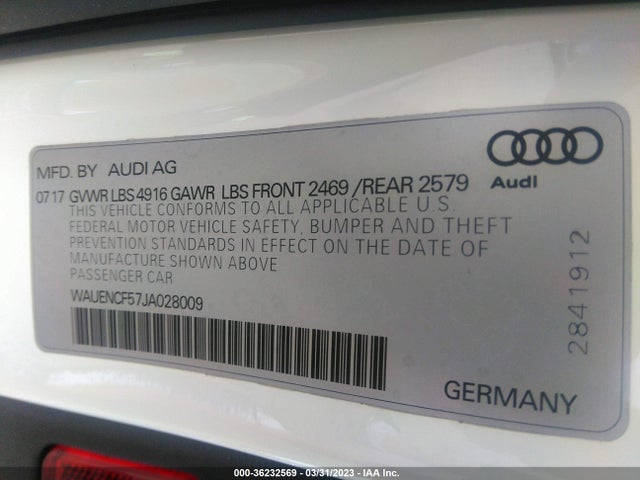 WAUENCF57JA028009 Audi A5 Sportback Premium Plus