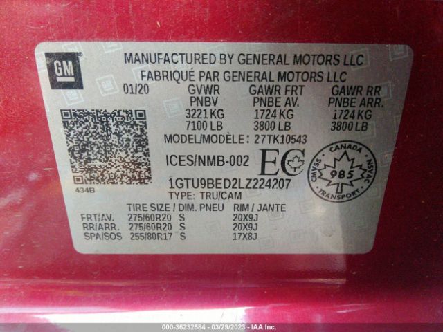 1GTU9BED2LZ224207 GMC Sierra 1500 Sle