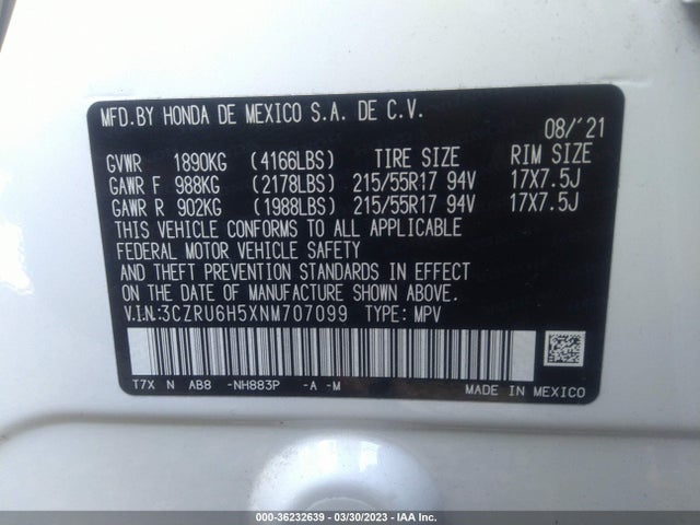 Honda HR-V EX 2022 3CZRU6H5XNM707099 Image 10