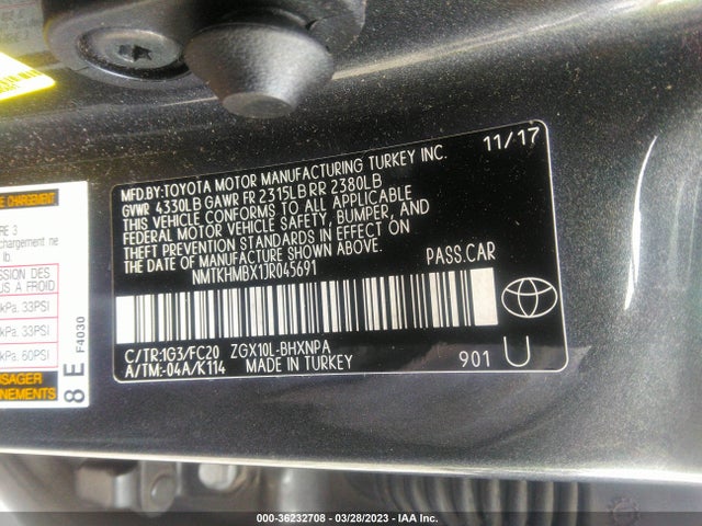 2018 TOYOTA C-HR XLE VIN: NMTKHMBX1JR045691