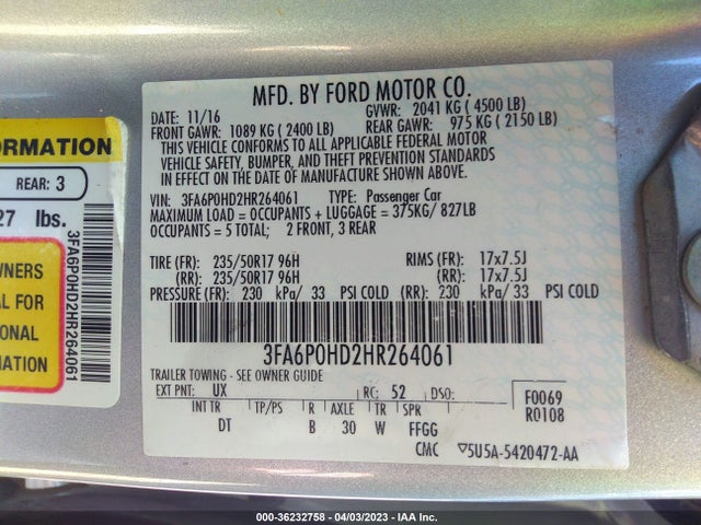 Ford FUSION SE 2017 3FA6P0HD2HR264061 Image 11