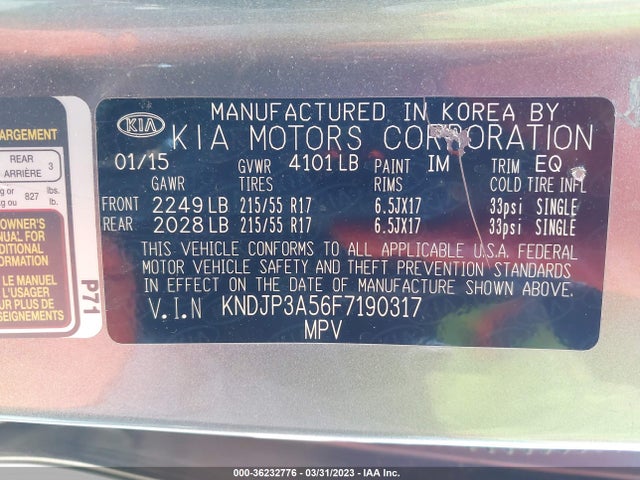 KIA SOUL + 2015 KNDJP3A56F7190317 Image 10