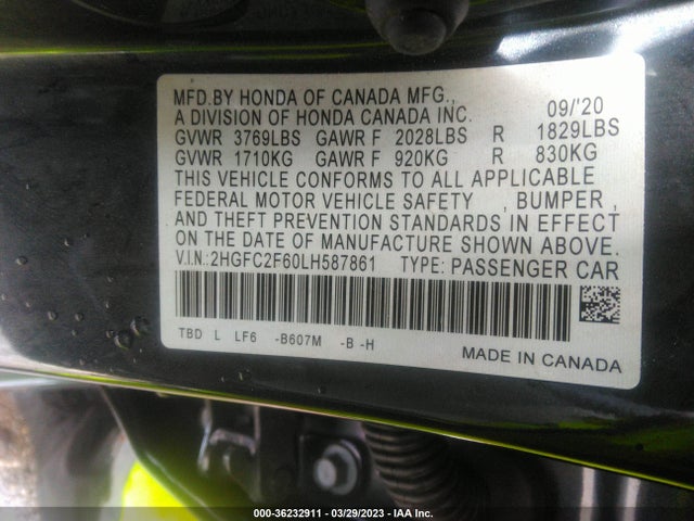 Honda Civic Sedan Lx 2020 2HGFC2F60LH587861 Image 11