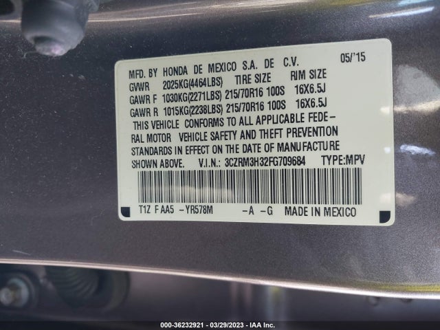 2015 HONDA CR-V LX VIN: 3CZRM3H32FG709684