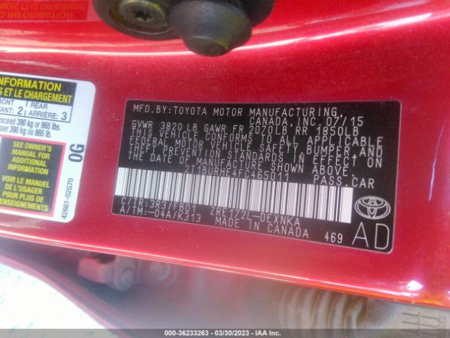 2T1BURHE4FC465011 Toyota COROLLA LE