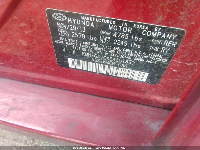 Hyundai AZERA 2014 KMHFG4JGXEA351830 Image 9