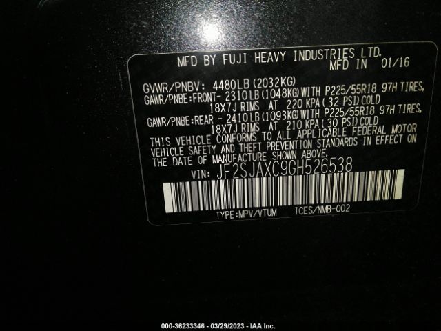 JF2SJAXC9GH526538 Subaru Forester 2.5i Touring