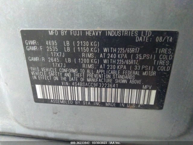 4S4BSACC9F3223641 Subaru Outback 2.5i Premium