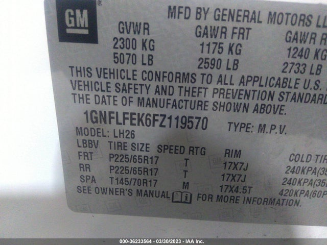 Chevrolet EQUINOX LT 2015 1GNFLFEK6FZ119570 Image 10