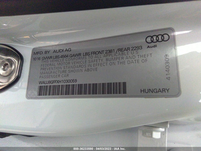 WAUJ8GFFXH1030059 Audi A3 Sedan Premium Plus
