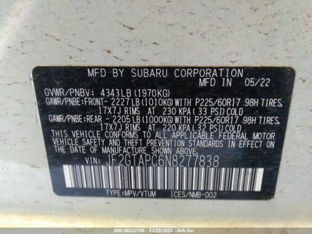 JF2GTAPC6N8277838 Subaru Crosstrek Premium