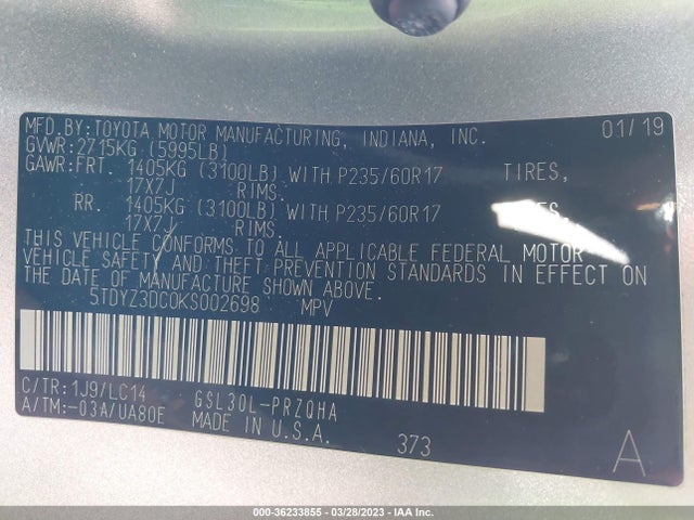 Toyota Sienna Xle Auto Access 2019 5TDYZ3DC0KS002698 Image 10