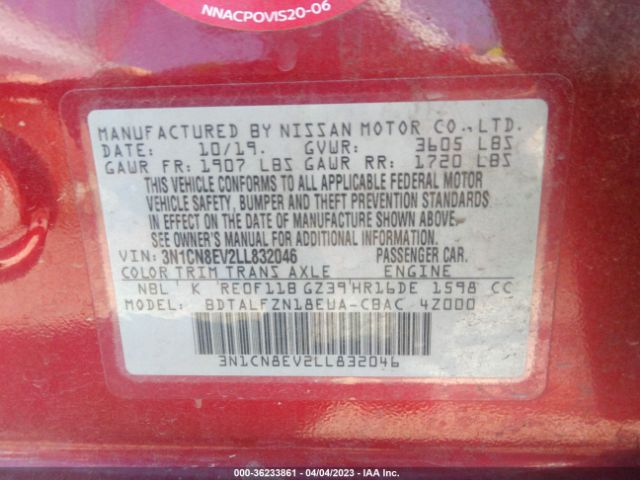 3N1CN8EV2LL832046 Nissan VERSA SV