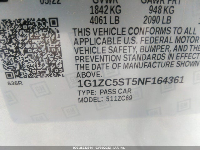 Chevrolet MALIBU LS 2022 1G1ZC5ST5NF164361 Image 9