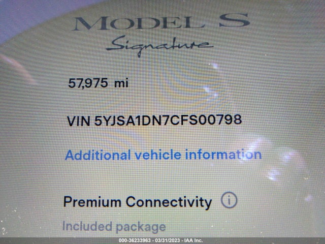 2012 TESLA MODEL S VIN: 5YJSA1DN7CFS00798
