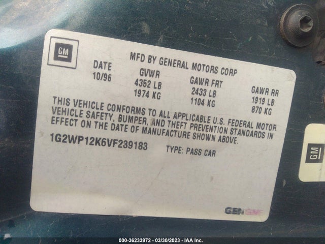 1997 PONTIAC GRAND PRIX GT VIN: 1G2WP12K6VF239183