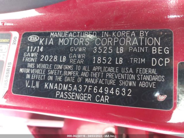 KNADM5A37F6494632 KIA RIO LX