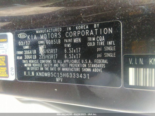 KNDMB5C15H6333431 KIA SEDONA LX