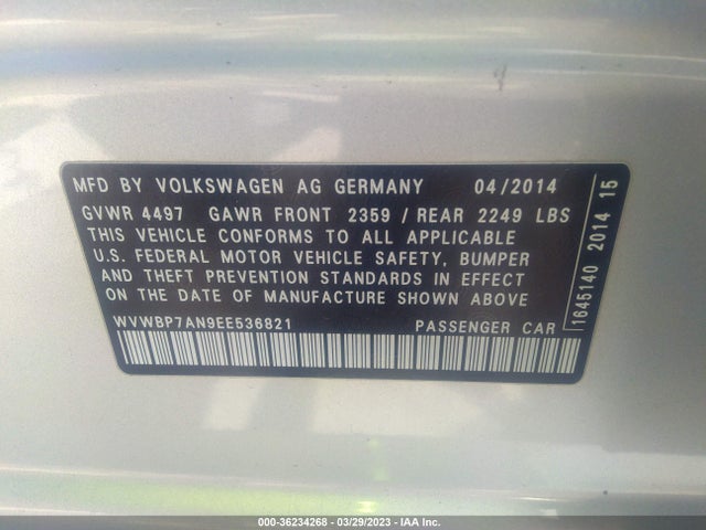 WVWBP7AN9EE536821 Volkswagen CC SPORT