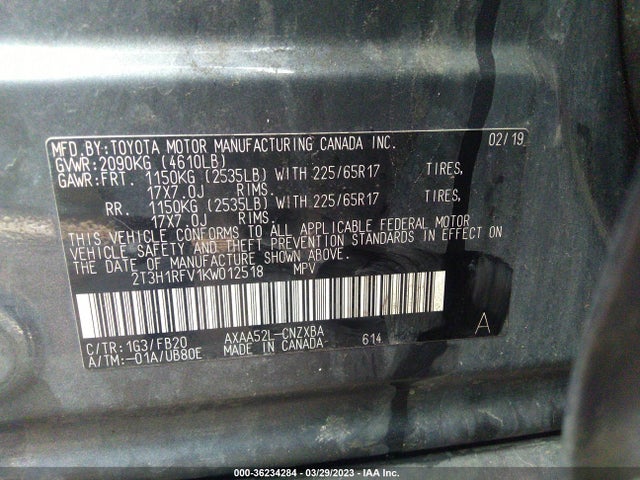 Toyota RAV4 LE 2019 2T3H1RFV1KW012518 Image 10