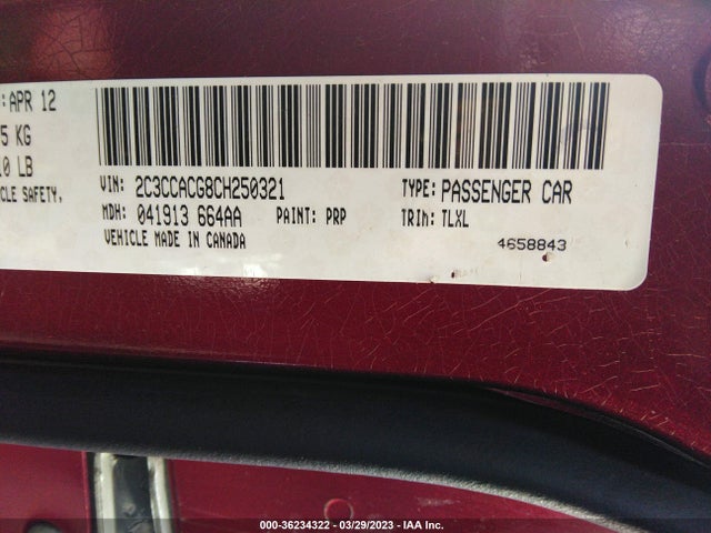 2012 CHRYSLER 300 LIMITED VIN: 2C3CCACG8CH250321