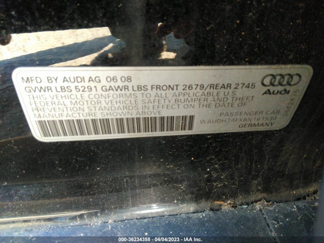 2008 AUDI A6 VIN: WAUDH74FX8N161534