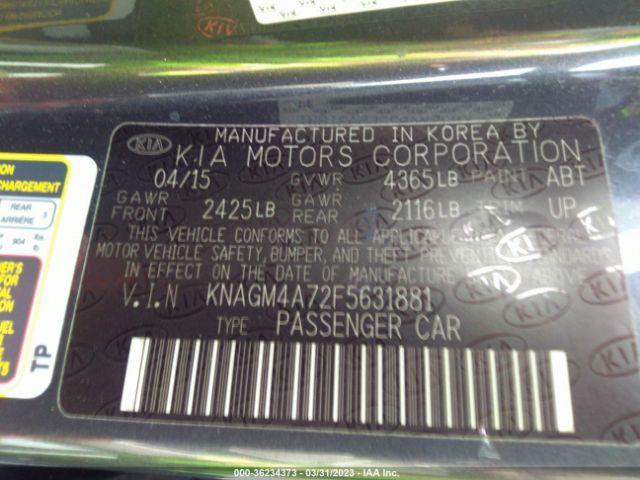 KNAGM4A72F5631881 KIA Optima Lx