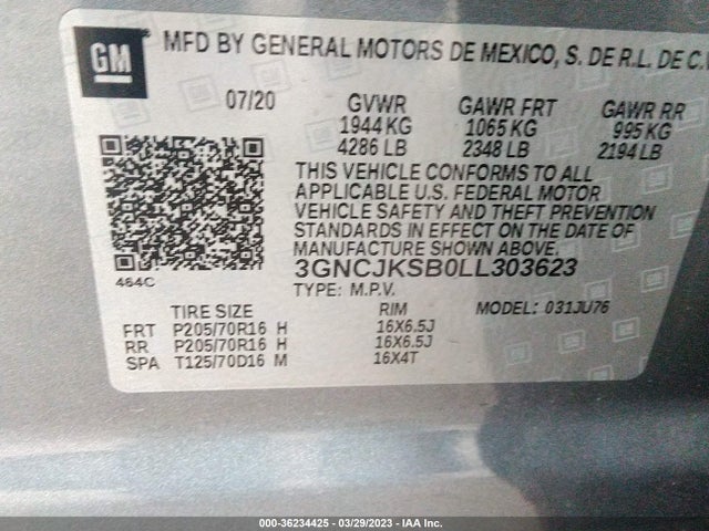Chevrolet TRAX LS 2020 3GNCJKSB0LL303623 Image 9