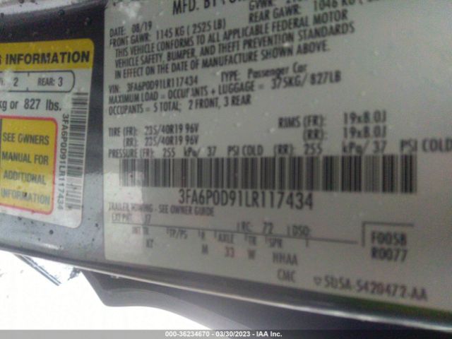 3FA6P0D91LR117434 Ford Fusion Titanium