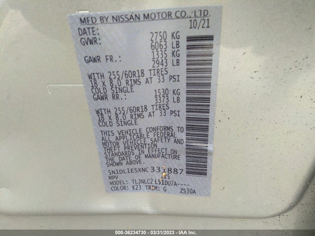 2022 Infiniti QX60, VIN: 5N1DL1ESXNC331887