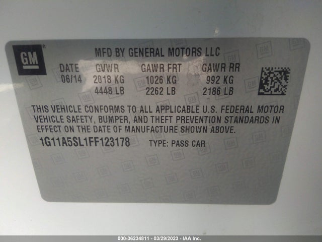 Chevrolet MALIBU LS 2015 1G11A5SL1FF123178 Image 10