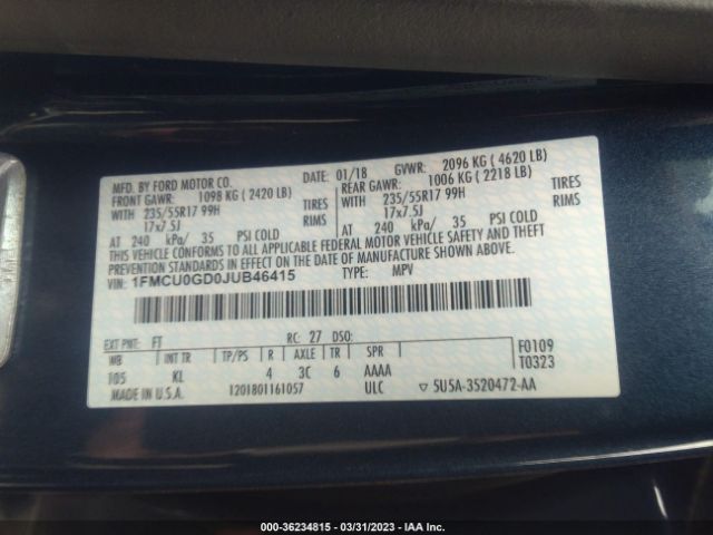 1FMCU0GD0JUB46415 Ford ESCAPE SE