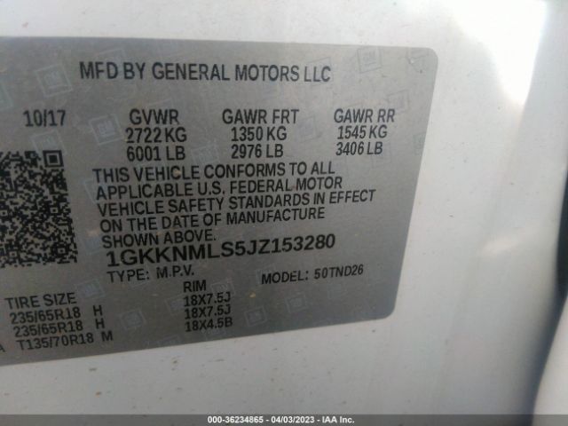 1GKKNMLS5JZ153280 GMC ACADIA SLT