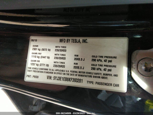 Tesla Model 3 Long Range/performance 2019 5YJ3E1EB8KF393281 Image 9